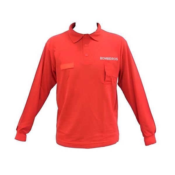 Polo Cardado Bombeiro Manga Comprida Vermelho